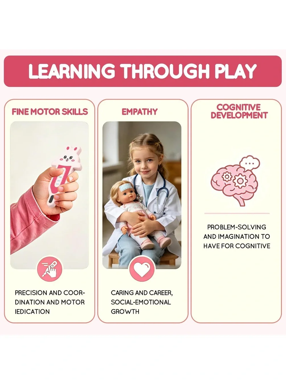 Wooden doctor kit for toddlers 3-5 kids dentist play set